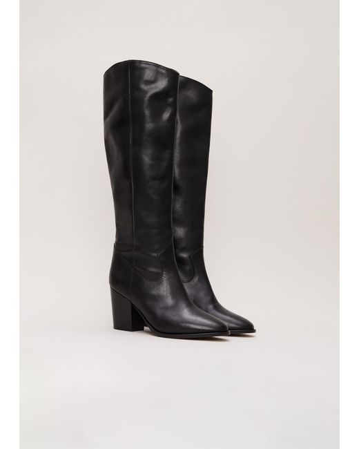 Phase Eight Black Leather Western Knee Boot