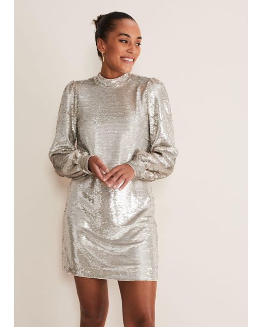 Phase Eight Natural Zia Sequin Mini Dress