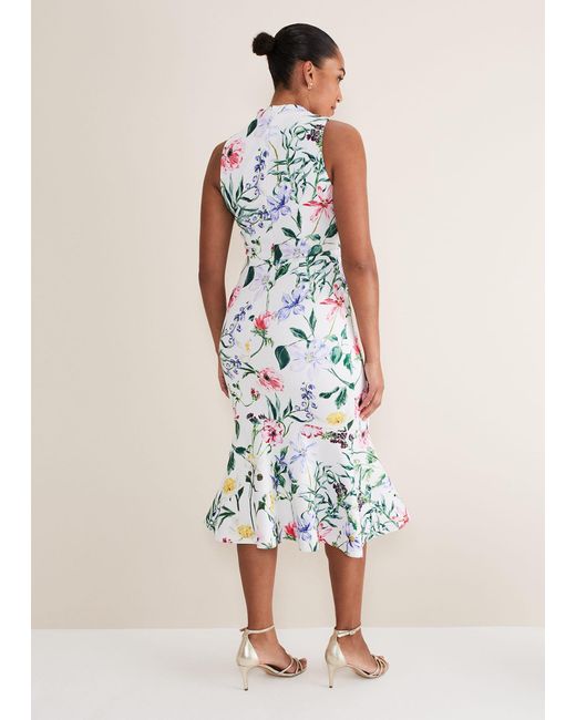 Phase Eight White Tina Floral Fit And Flare Midi Dress
