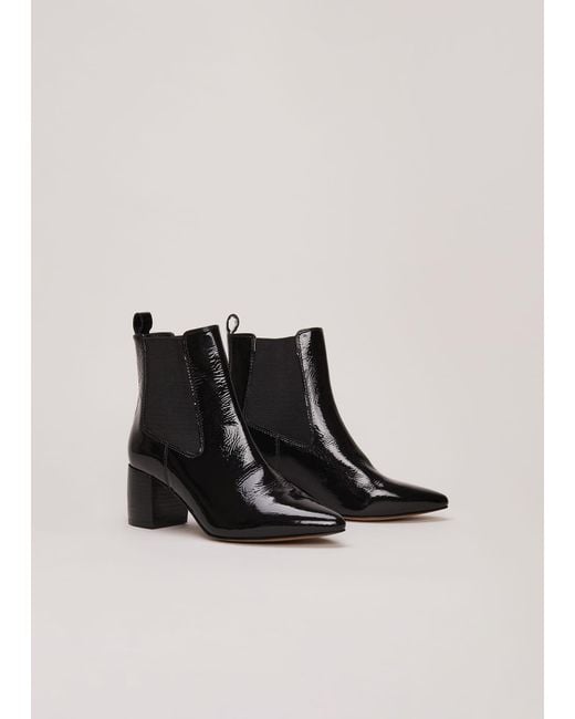 Phase Eight Black Leather Patent Ankle Boots