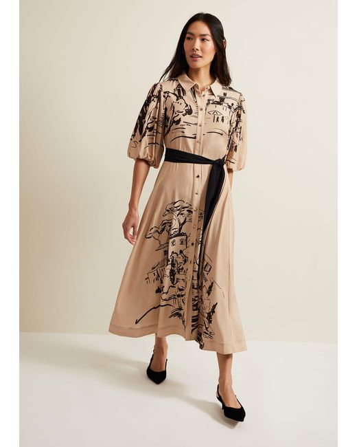 Phase Eight Natural 's Tammy Puff Sleeve Shirt Dress
