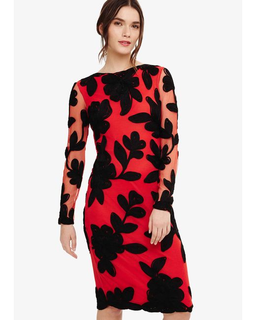Phase Eight Red Daisy Tapework Lace Dress