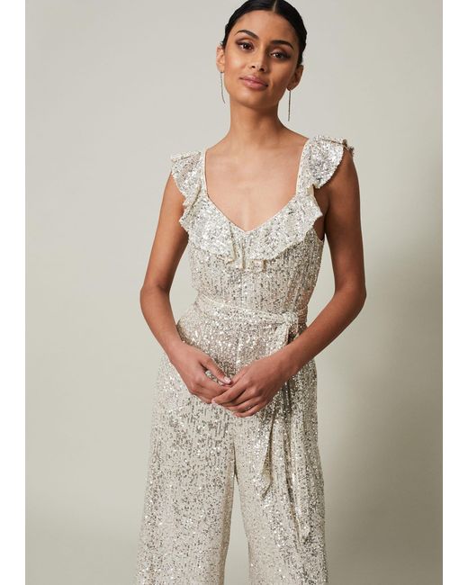 Phase Eight Natural 's Tazanna Sequin Wide Leg Jumpsuit