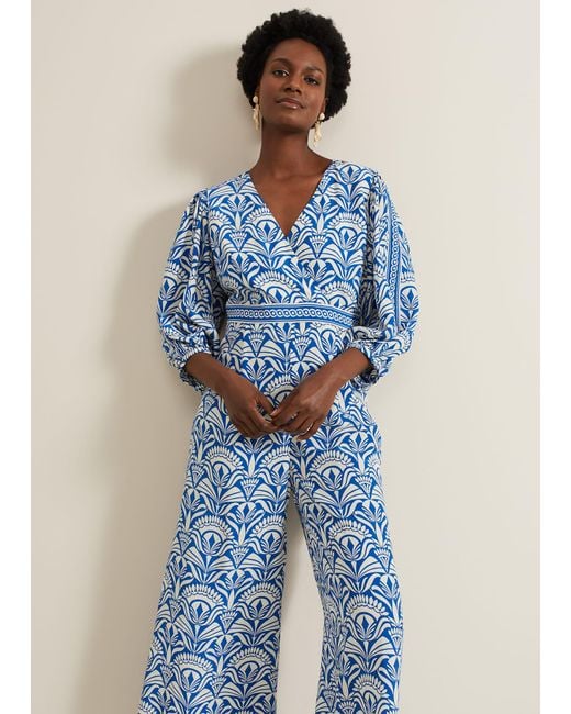 Phase Eight Blue 's Amy Print V Neck Jumpsuit