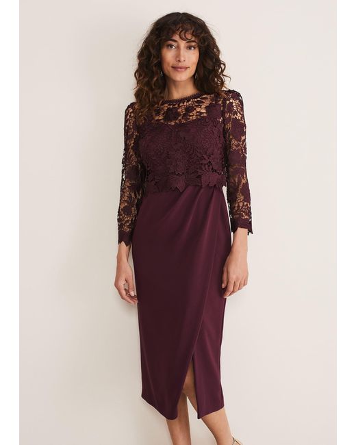 Phase Eight Red 's Adeline Double Layer Lace Dress