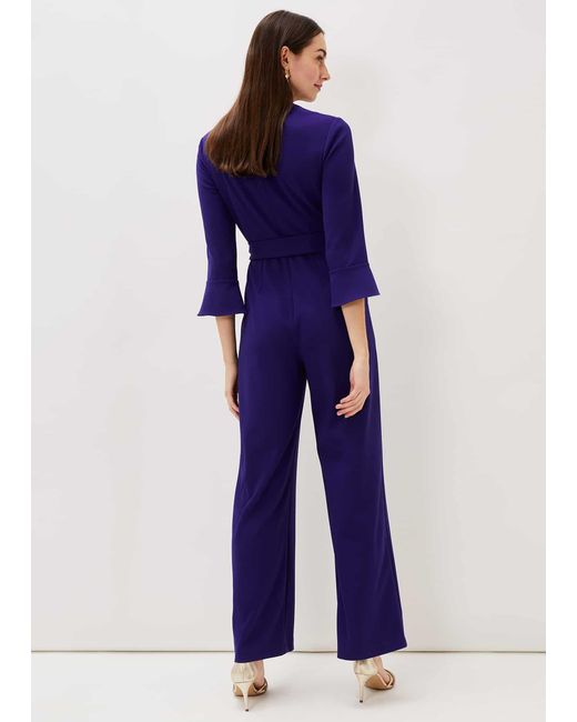 Phase Eight Blue Eydie Fluted Sleeve Jumpsuit
