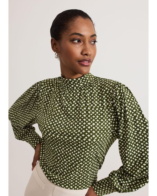 Phase Eight Green Esme High Neck Printed Top