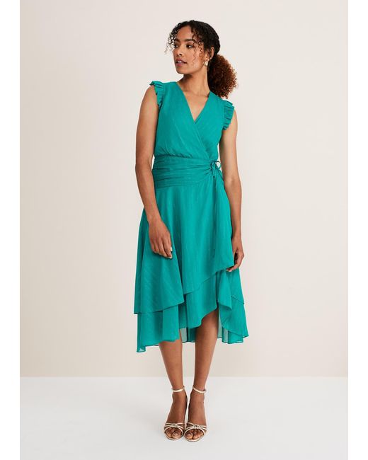 Phase Eight Blue Cressinda Ruched Midi Dress