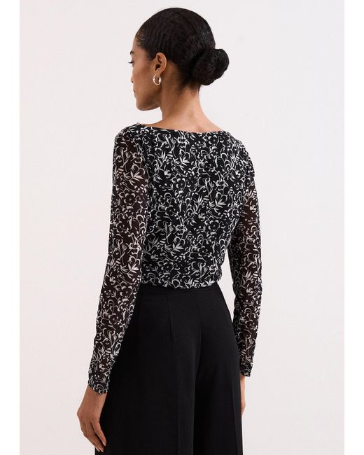 Phase Eight Black Tammy Printed Cowl Neck Mesh Top