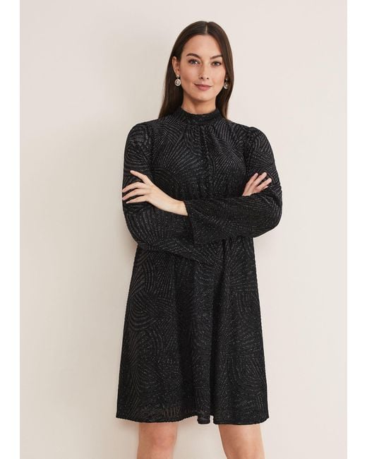 Phase Eight Black Kirsta Flock Velvet Swing Dress
