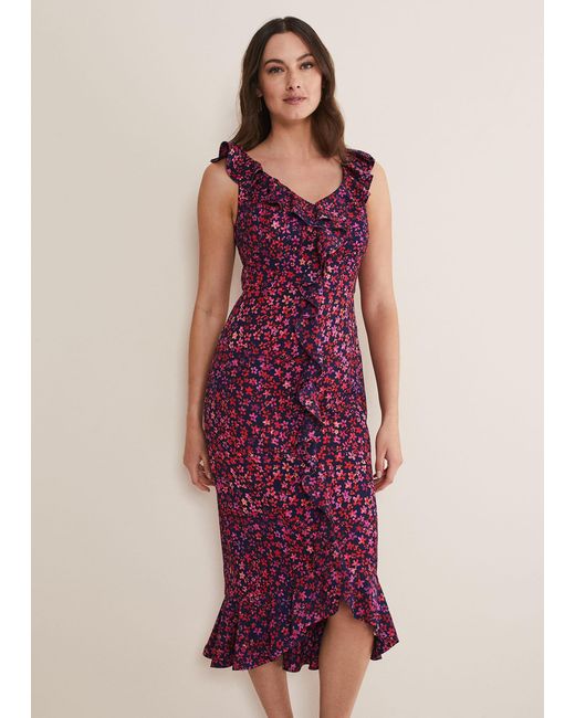 Phase Eight Purple Viola Ditsy Frill Dress