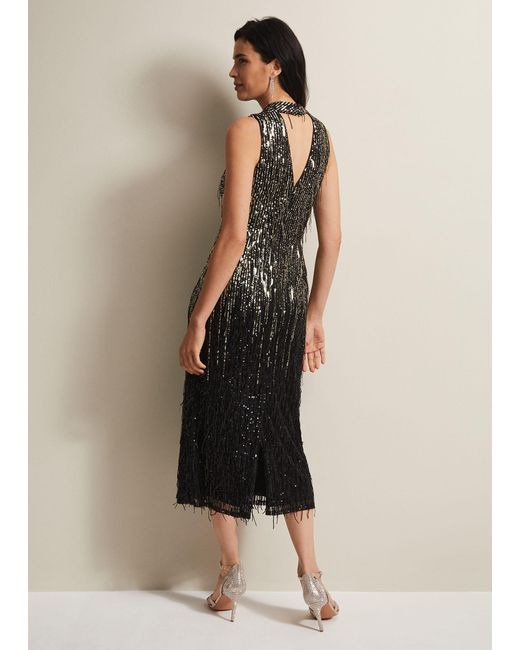 Phase Eight Natural Clover Sequin Fringe Maxi Dress