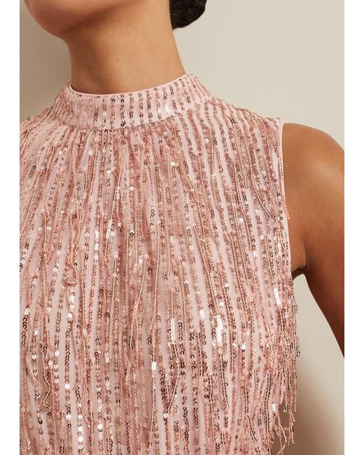Phase Eight Pink 's Becka Fringe Sequin Maxi Dress