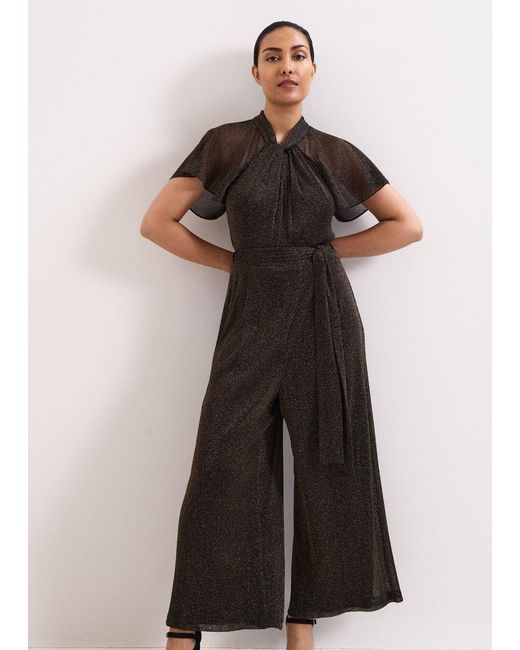 Phase Eight Black Petite Amara Shimmer Wide Leg Jumpsuit