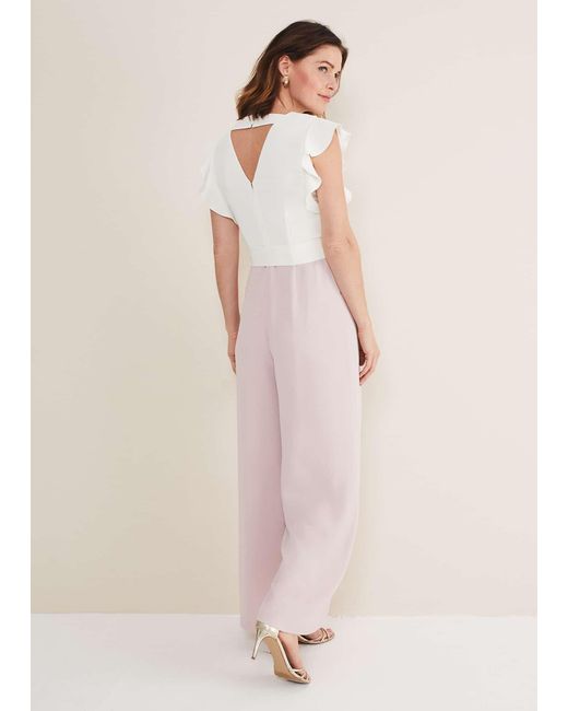 Phase Eight Natural Kallie V Neck Frill Jumpsuit