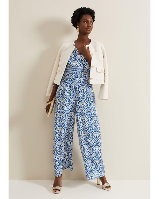 Phase Eight Blue 's Amy Print V Neck Jumpsuit