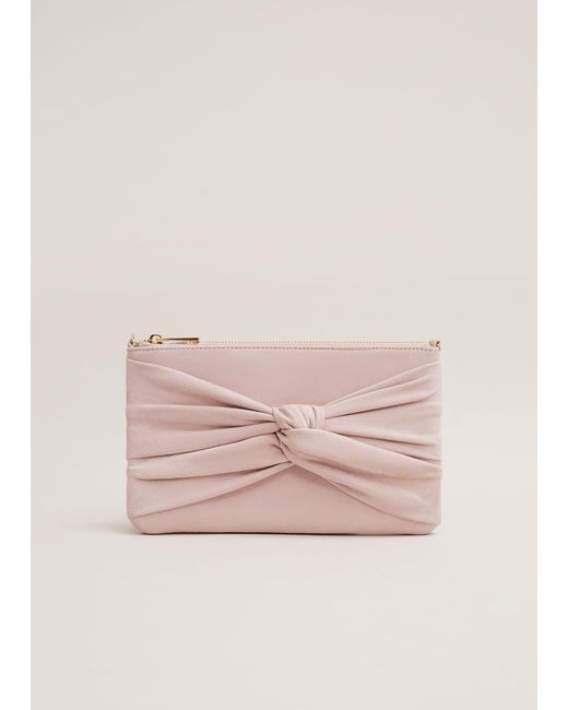 Phase Eight Pink 's Suede Twist Front Clutch Bag