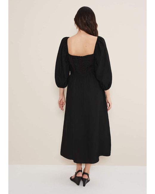 Phase Eight Black Shola Linen Ruched Bodice Dress