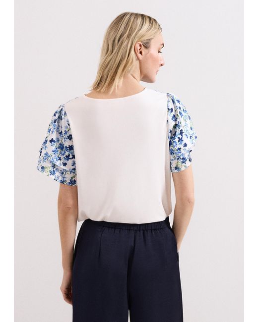 Phase Eight Blue Rowan Floral Woven Front Top