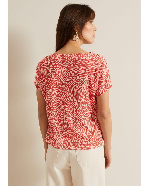 Phase Eight Red Suzie Button Detail Printed Top