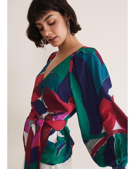 Phase Eight Blue 's Shalni Abstract Floral Wrap Top