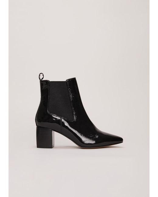 Phase Eight Black Leather Patent Ankle Boots