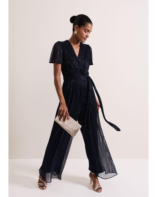 Phase Eight Blue Stella Plisse Jumpsuit
