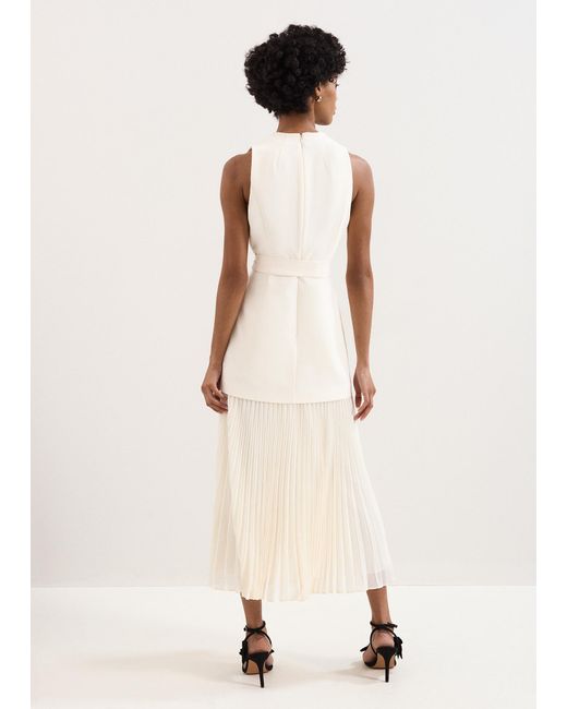 Phase Eight Natural Pia Tailored Pleated Midi Dress