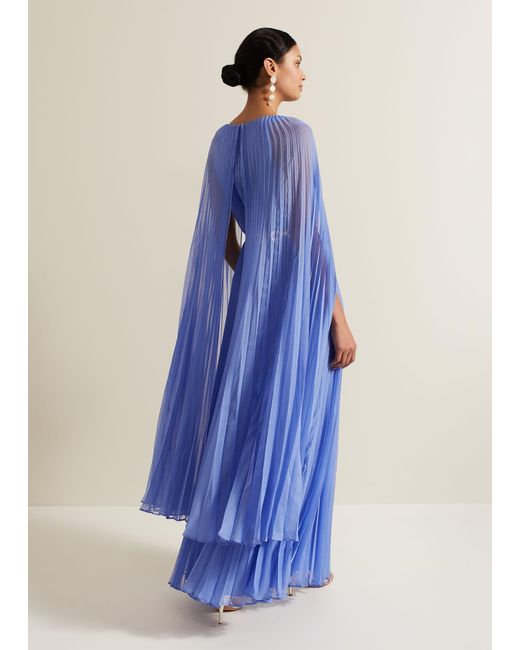 Phase Eight Blue Marren Chiffon Pleated Maxi Dress