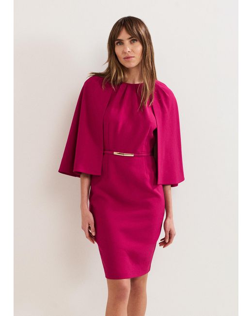 Phase Eight Pink Veronica Cape Belted Midi Dress