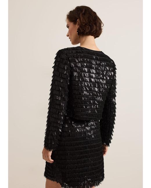 Phase Eight Black Dolly Fringe Crop Jacket