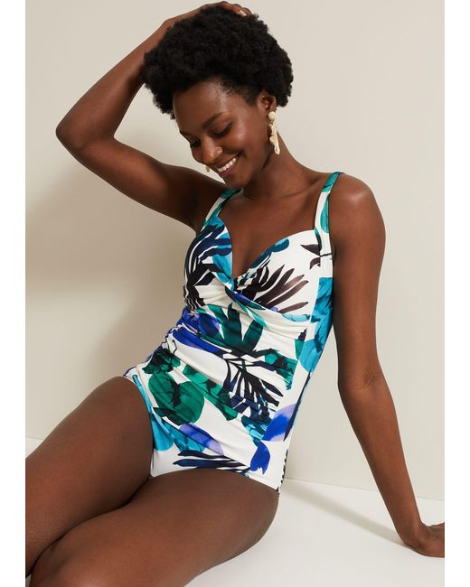 Phase Eight Blue Watercolour Leaf Print Swimsuit