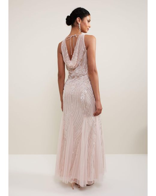 Phase Eight Pink 's Lexi Ditsy Beaded Cowl Maxi Dress