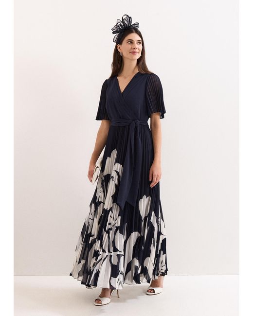 Phase Eight White Abigail Pleated Floral Maxi Dress