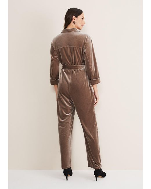 Phase Eight Natural Nala Velvet Jumpsuit