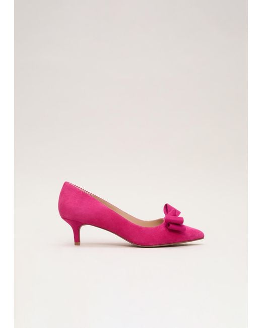 Phase Eight Pink Suede Bow Front Kitten Heel Shoe