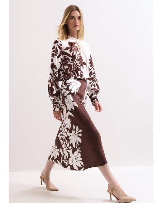 Phase Eight White Hattie Floral Satin Midi Skirt