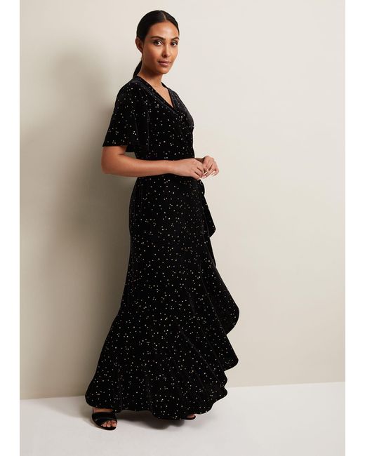 Phase Eight Black 's Petite Holly Velvet Star Wrap Maxi Dress