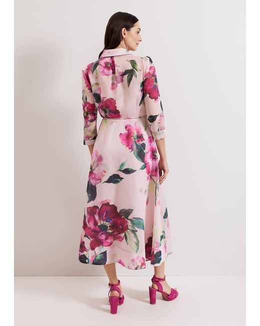 Phase Eight Pink Anabella Floral Long Sleeved Shirt Dress