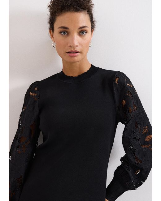 Phase Eight Black Harriet Lace Sleeve Jumper