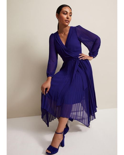Phase Eight Blue Petite Petra Pleated Midi Dress
