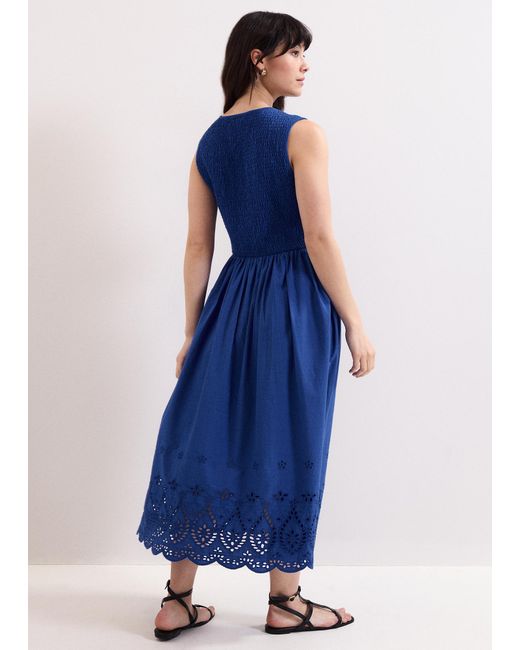 Phase Eight Blue Jade Jersey Broiderie Midi Dress