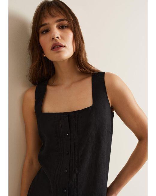 Phase Eight Black 's Ashley Linen Button Shell Top