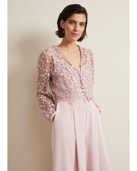 Phase Eight 's Petite Mariposa Pale Pink Lace Jumpsuit