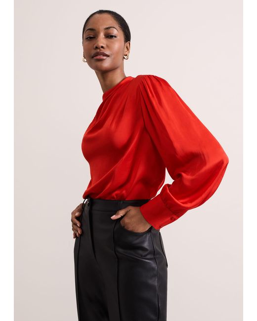 Phase Eight Red Danica Satin Drape Top