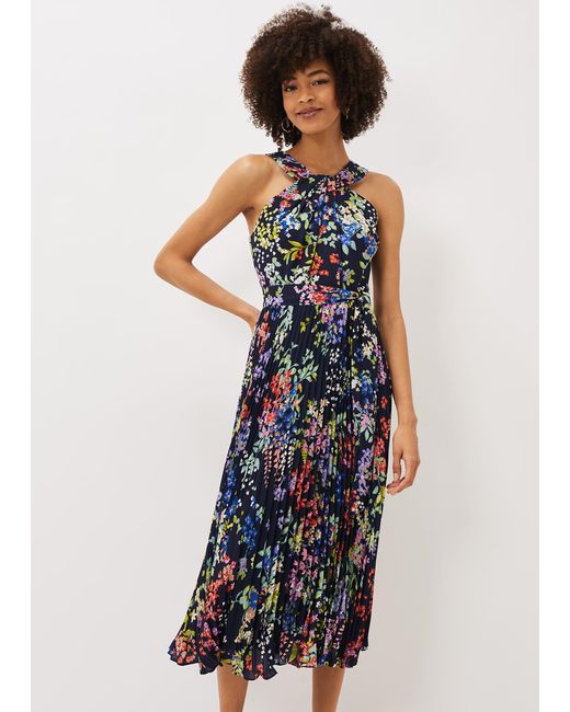 Phase Eight Blue Fenella Pleated Floral Dress