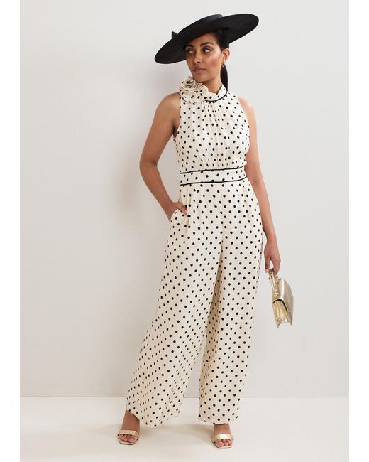 Phase Eight White Petite Marilee Spot Corsage Jumpsuit