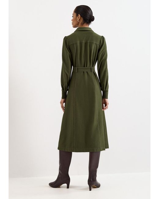 Phase Eight Green Avenly Long Sleeve Midi Shirt Dress