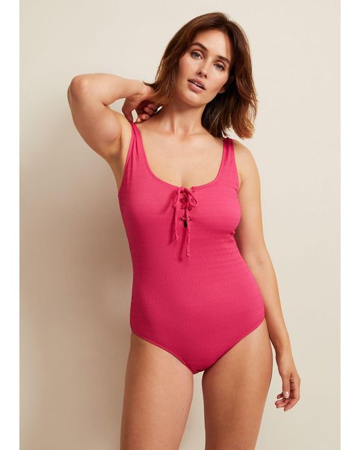 Phase Eight Pink Ribbed Bow Front Swimsuit