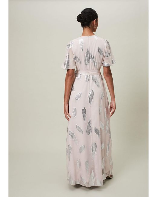 Phase Eight Gray Larah Lurex Feather Jaquard Maxi Dress